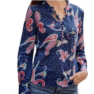 Talbots Band Popover Twinkle Paisley Henley Longsleeve Top
